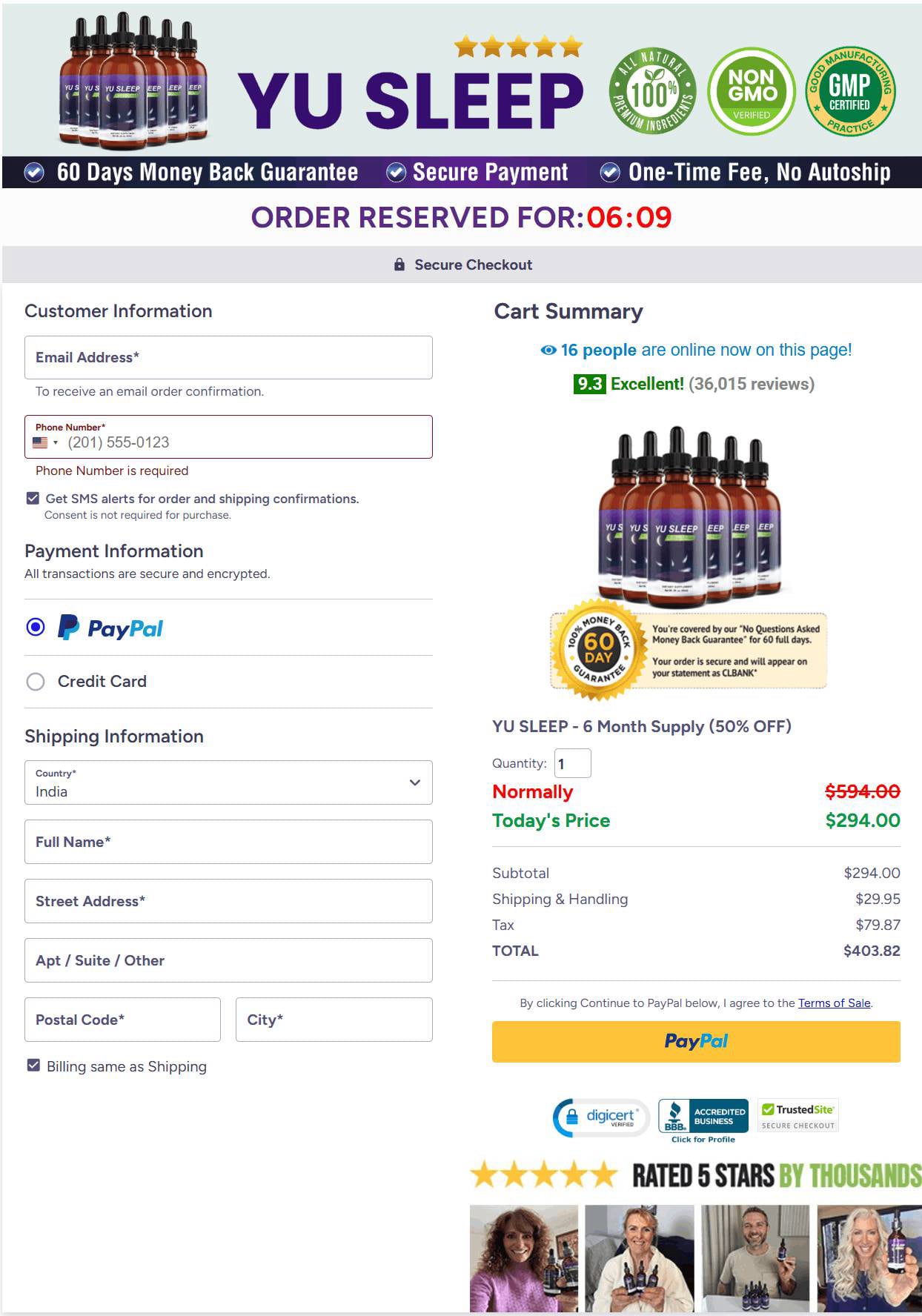 Yu Sleep Checkout Page